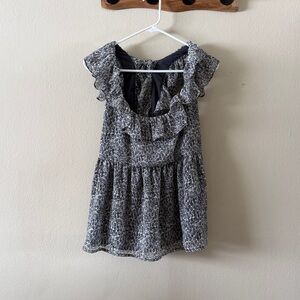 Banana Republic Grey Abstract Print Tiered Ruffle Hem Babydoll Top size L